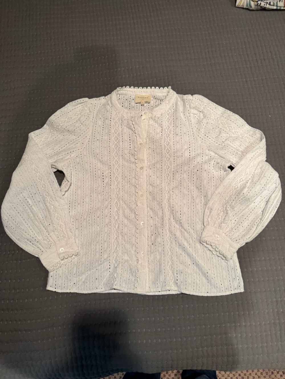 Sezane White Eyelet Lace Embroidered Button-Front Blouse size 36 - Picture 1 of 8